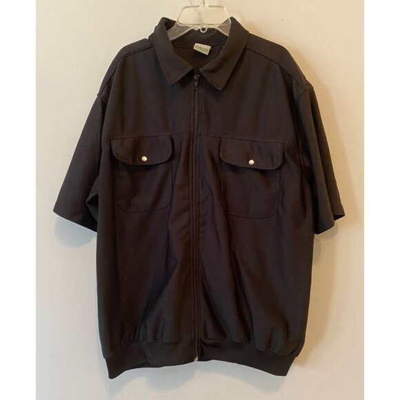 Haband Mens Black Polyester Short-Sleeve Zip-Up Jacket Snap Pockets XL - Picture 2 of 9